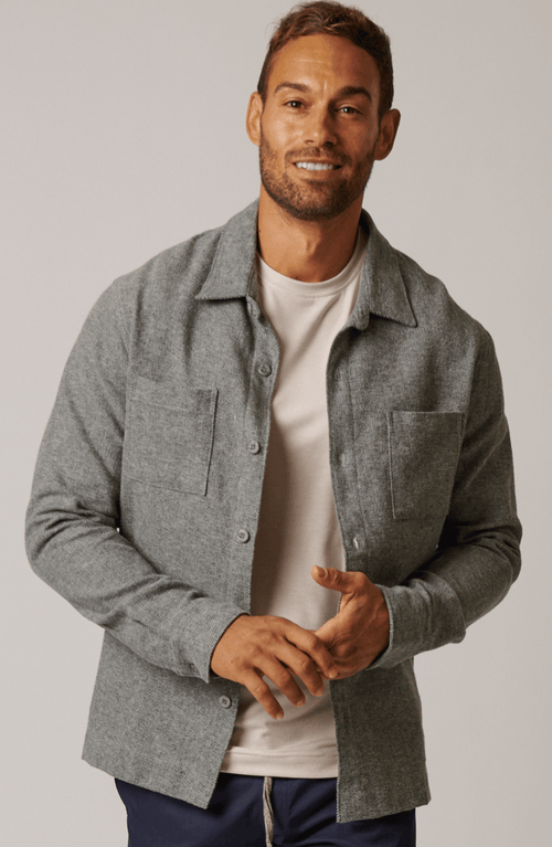 Leisure Lab Cotton Tweed Button Up In Gray