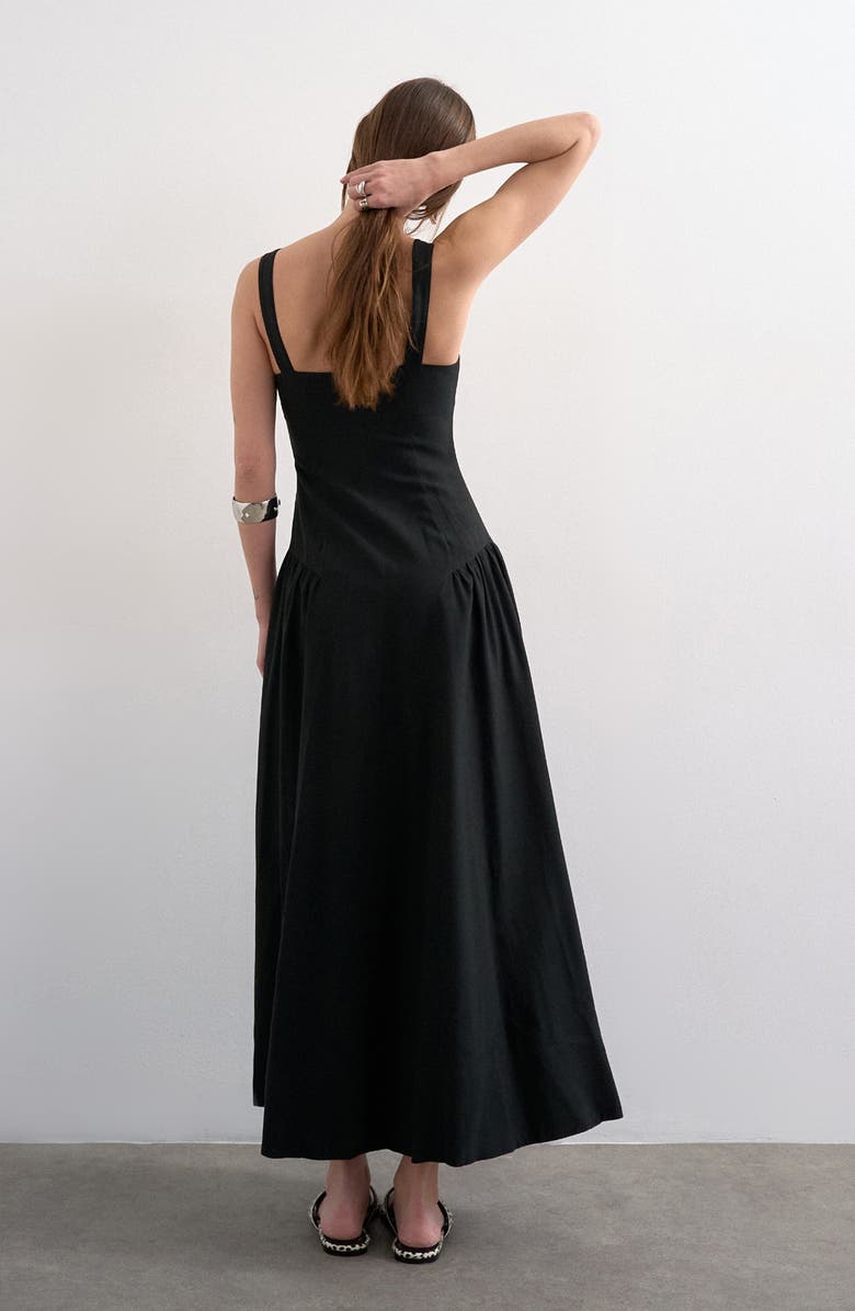 Topshop Gathered Fit & Flare Maxi Dress, Alternate, color, Black