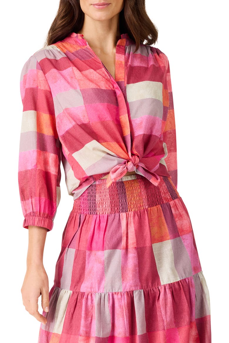 Sunset Plaid Girlfriend Cotton Button-Up Shirt, Main, color, PINK MULTI
