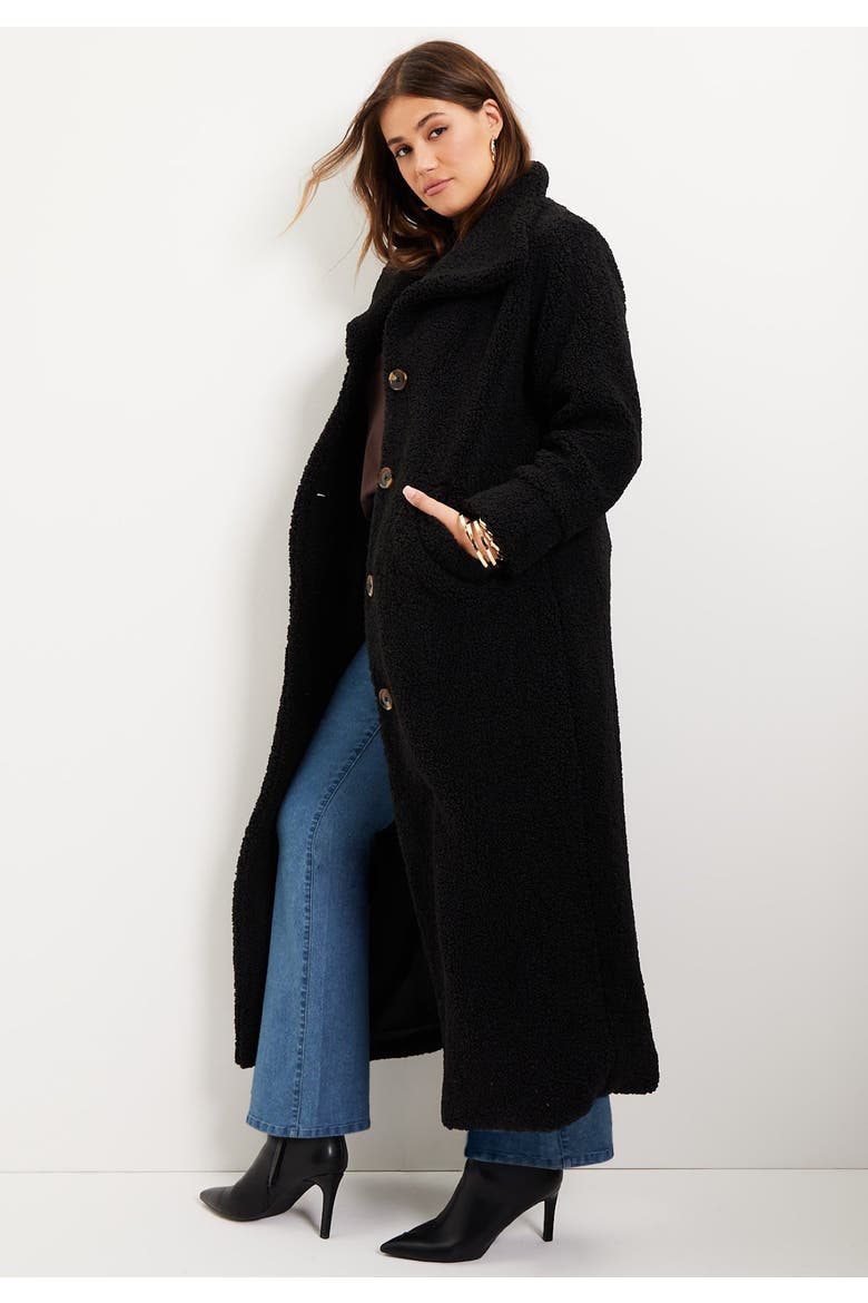 Maxi Teddy Fleece Coat, Alternate, color, BLACK