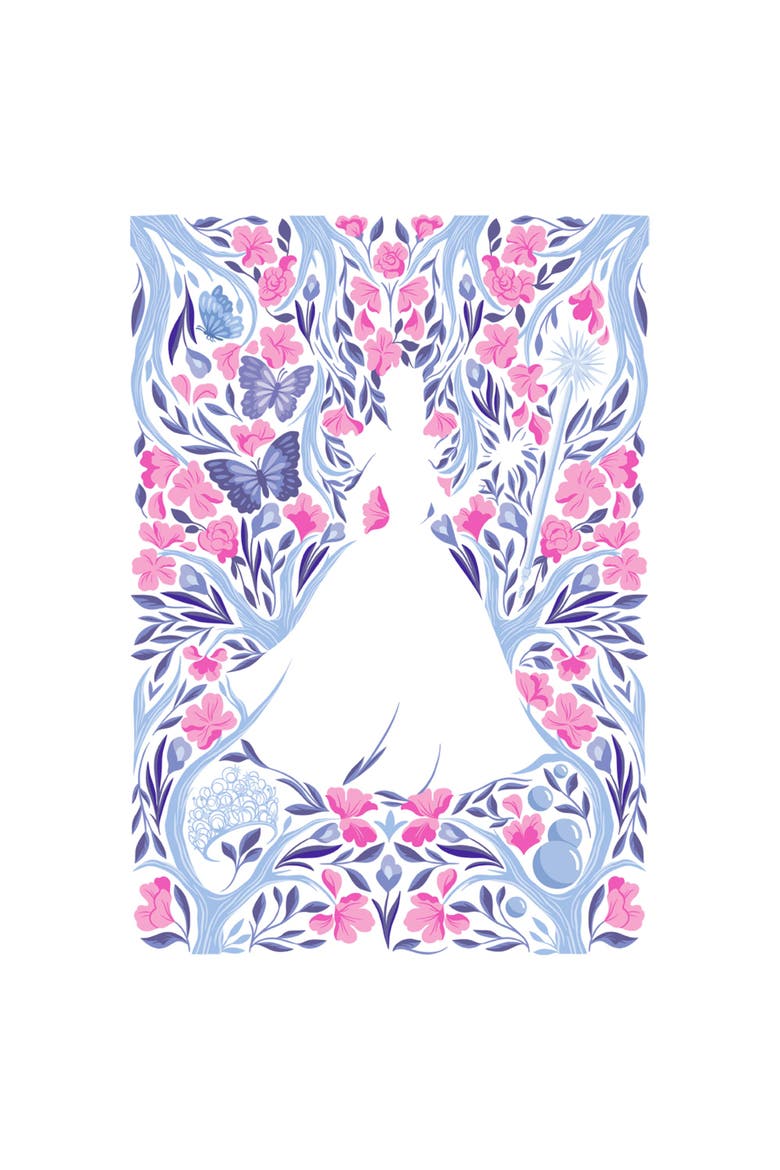 Mens Wicked For Good Glinda Floral Purple and Pink Poster T Shirt, Alternate, color, White