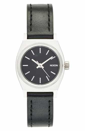 Nixon 'Small Time Teller' Leather Strap Watch, 26mm
