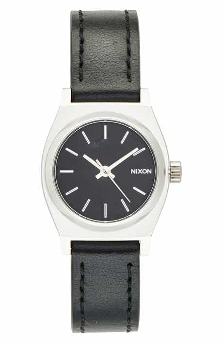 Nixon 'Small Time Teller' Leather Strap Watch, 26mm
