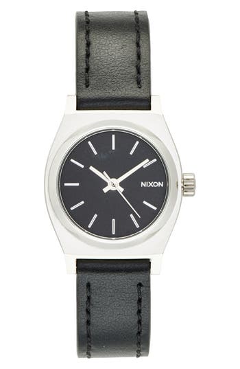 Nixon 'small Time Teller' Leather Strap Watch, 26mm In Black
