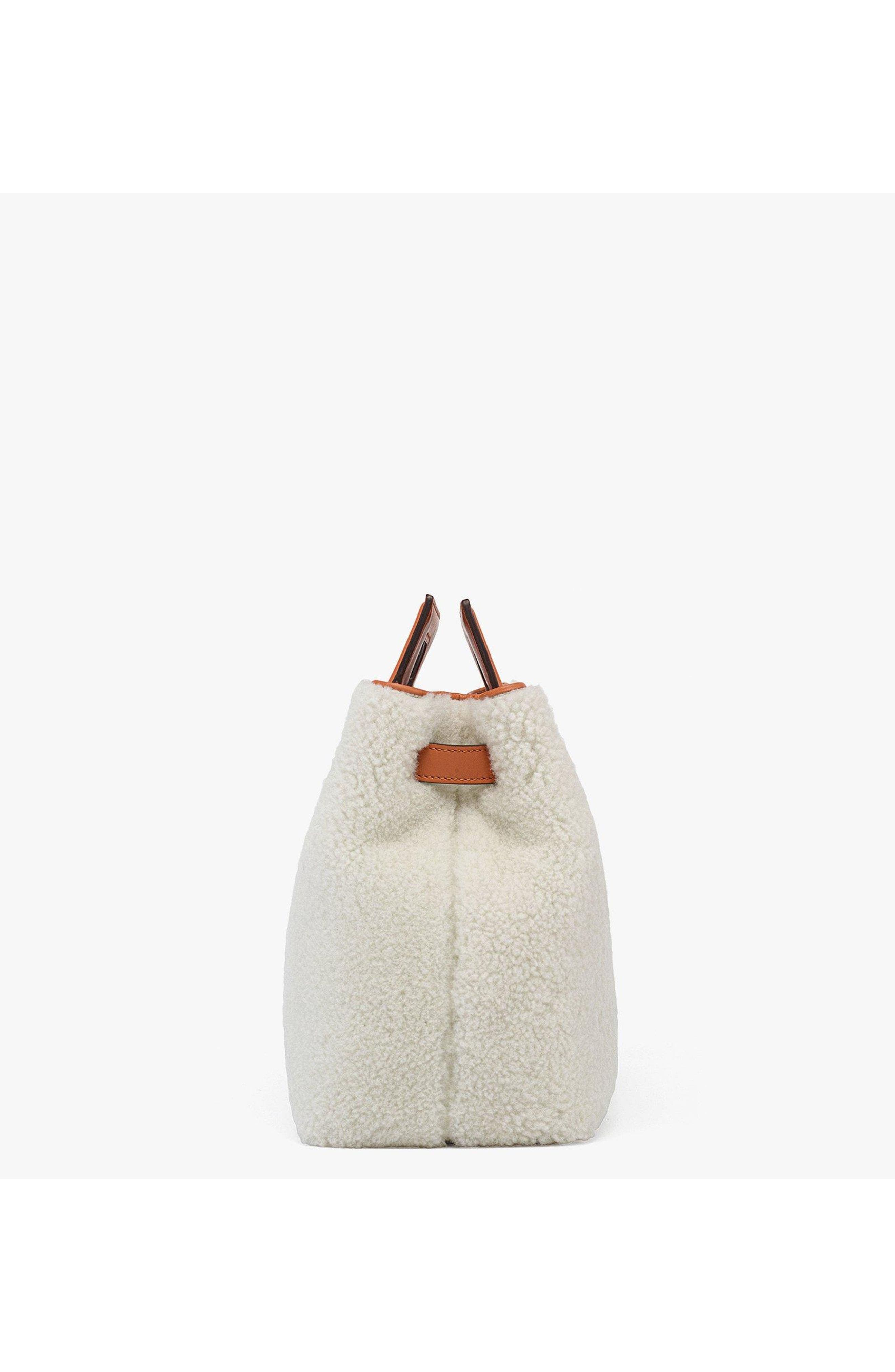 MCM Soft Diamond Shoulder Bag in Shearling and Leather, Alternate, color, White