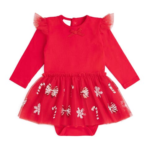 Peppermint Swirl Christmas Long Sleeve Tutu Bodysuit