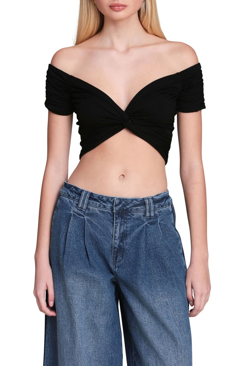Off the Shoulder Crop Top, Main, color, BLACK