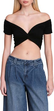 Avec Les Filles Off the Shoulder Crop Top