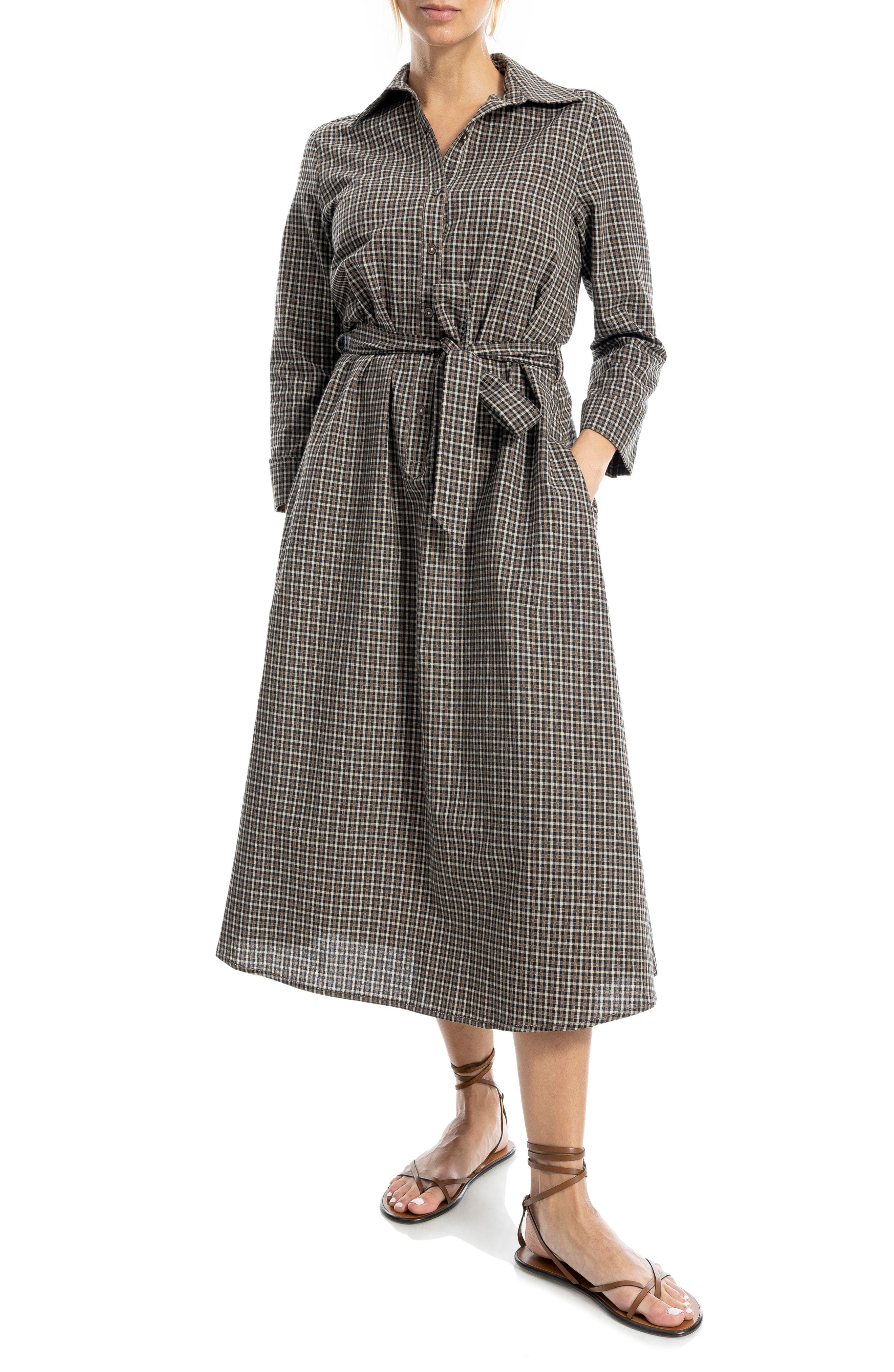 MAX STUDIO Plaid Midi Shirtdress