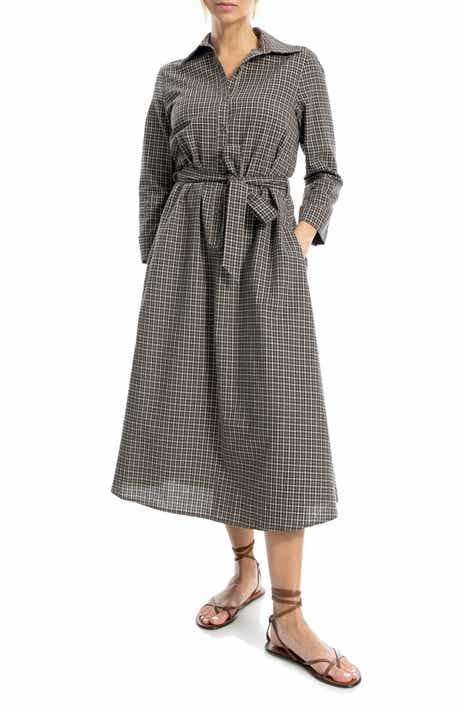 MAX STUDIO Plaid Midi Shirtdress