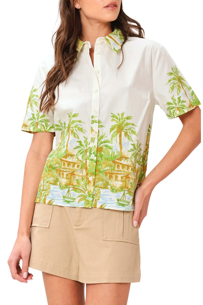 Printed Cotton Short Sleeve Shirt, Main, color, OFF WHITE GREEN