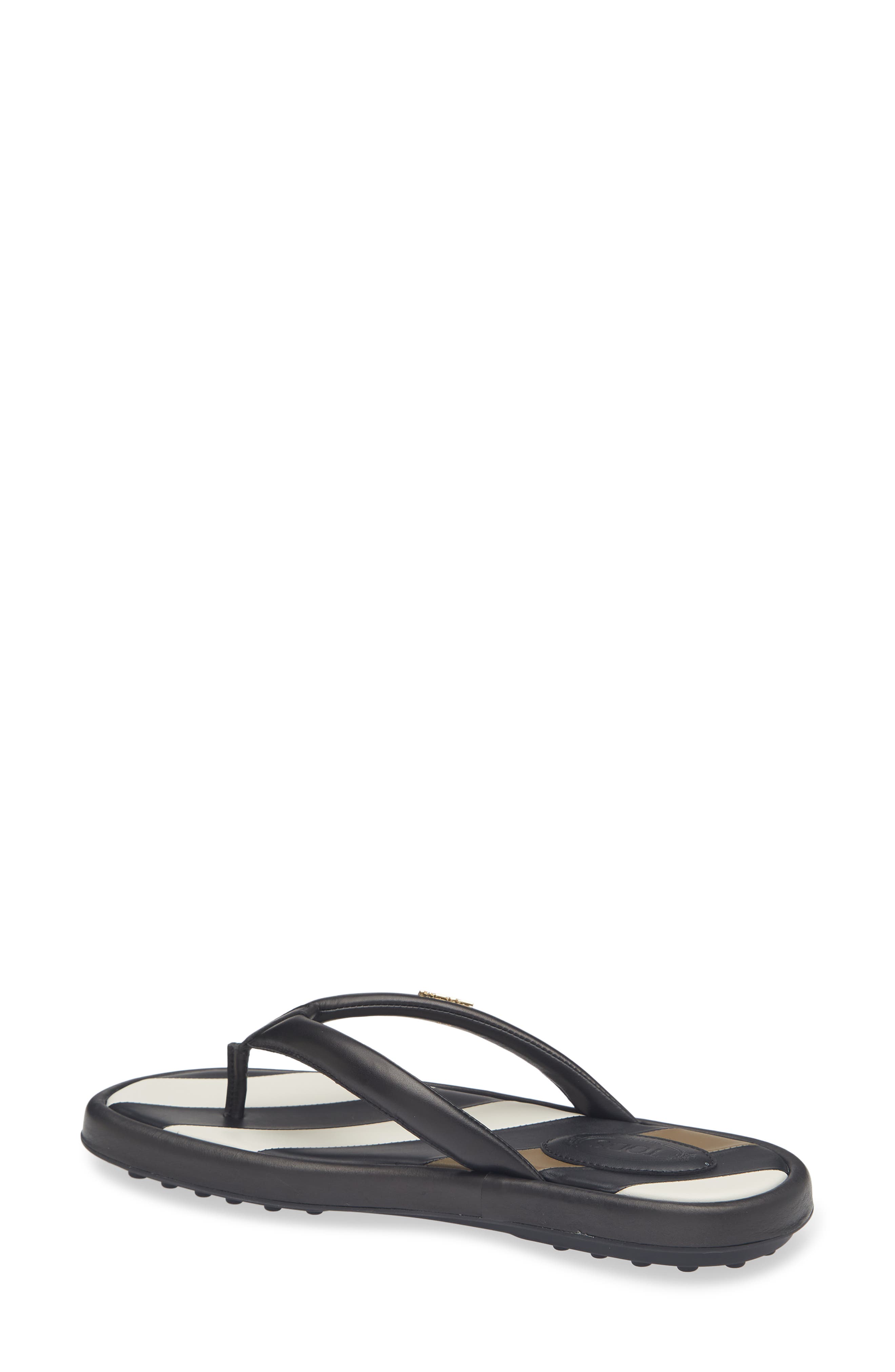 Tod's Stripe Leather Gomma Flip Flop, Alternate, color, Nero