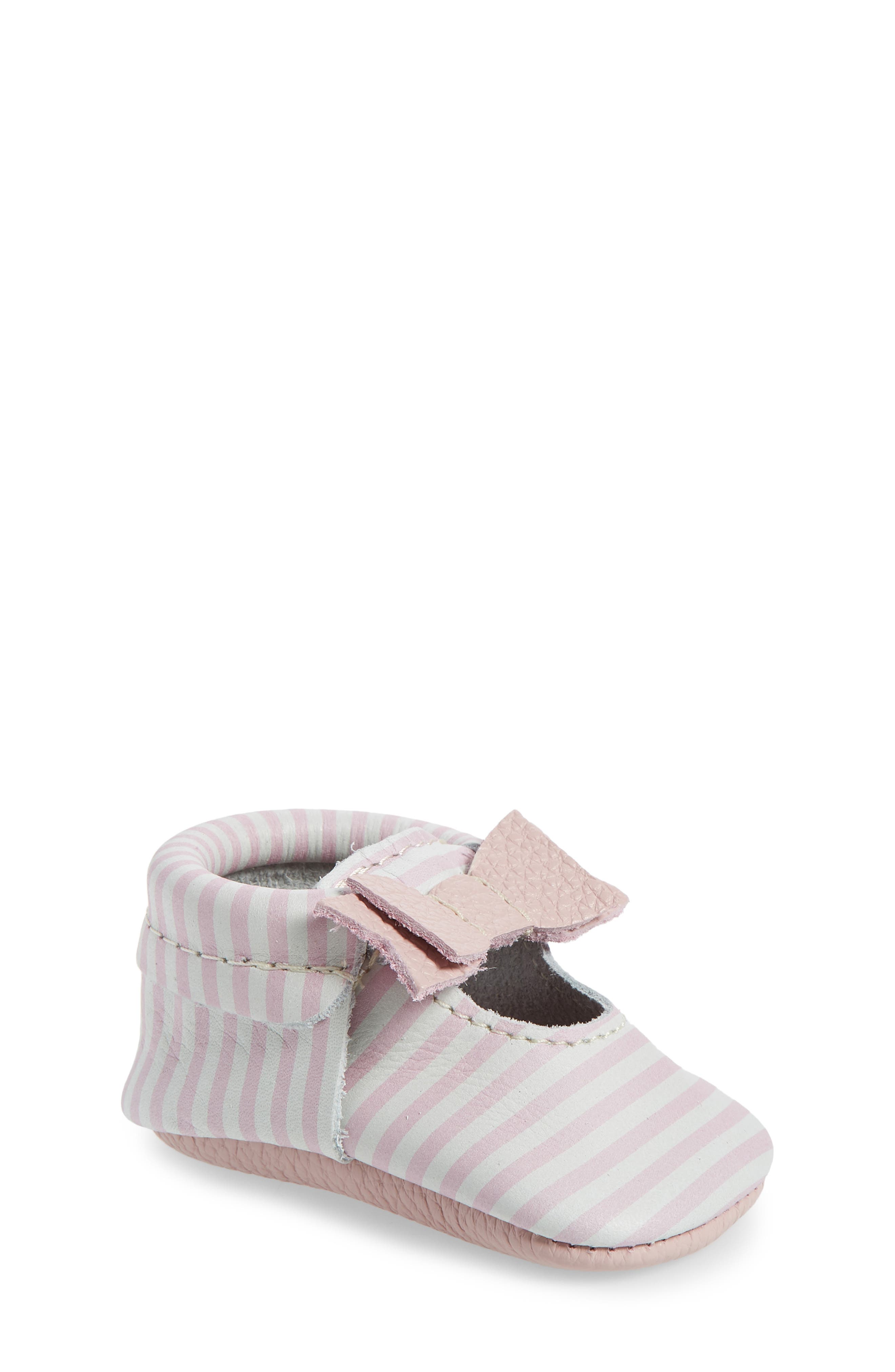 Bow Moccasin, Main, color, PINK STRIPE