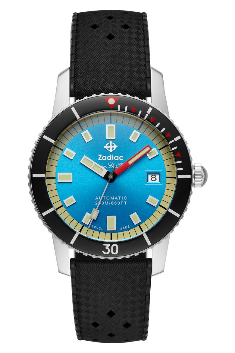 Compression Diver Automatic Rubber Strap Watch, 40mm, Main, color, BLACK