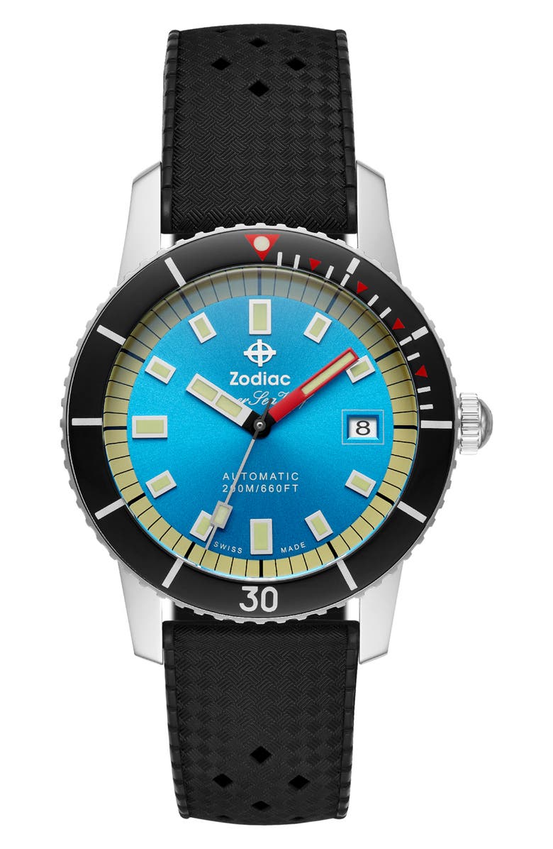 Zodiac Compression Diver Automatic Rubber Strap Watch, 40mm, Main, color, 