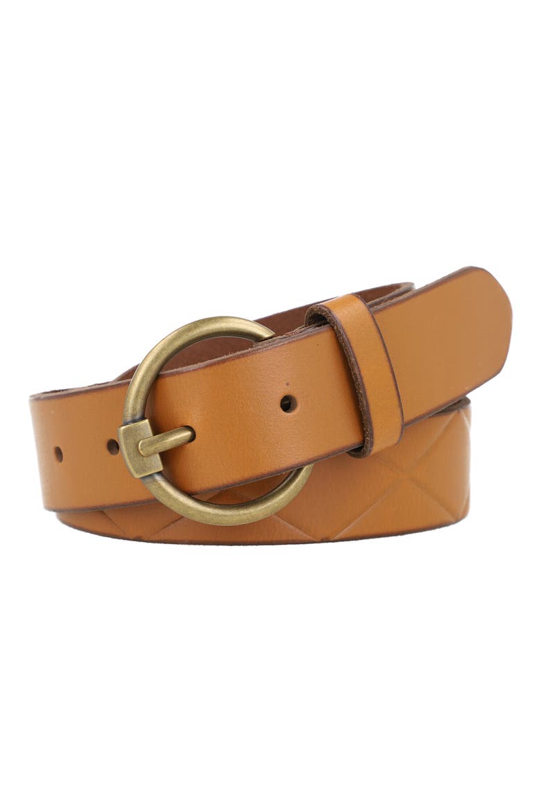 Diamond Debossed Leather Belt, Main, color, TAN