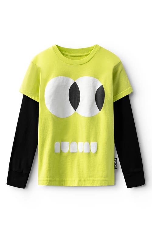 Nununu Kids' Side Eye Layered Cotton Graphic T-Shirt in Hot Lime 