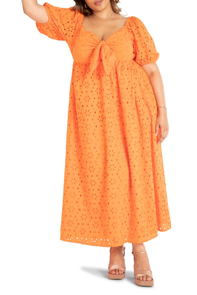 Eyelet Tie Front Maxi Dress, Main, color, FIRECRACKER