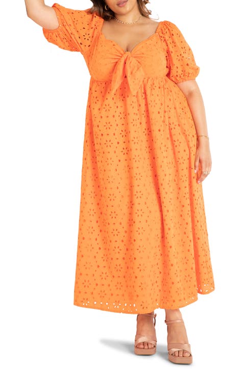 Eyelet Tie Front Maxi Dress