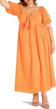ELOQUII Eyelet Tie Front Maxi Dress