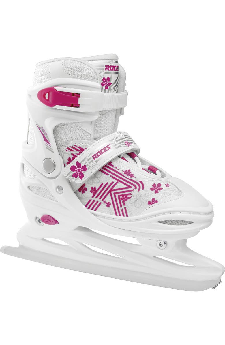 Roces Jokey 3.0 Adjustable Girls Ice Skates, Main, color, White/Pink