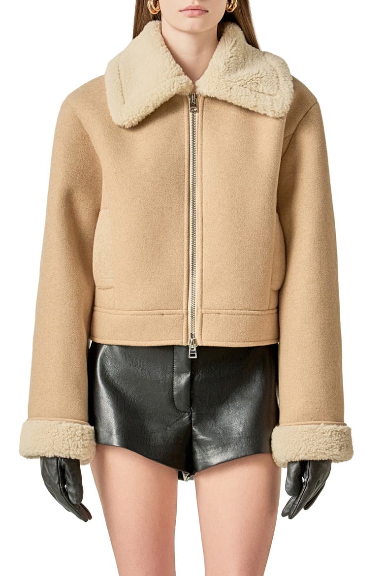 Faux Shearling Detail Double Face Jacket, Main, color, IVORY
