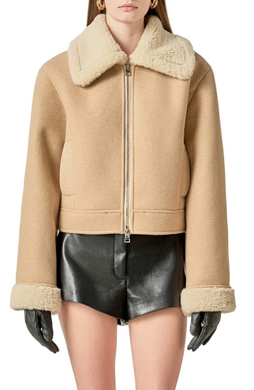 English Factory Faux Shearling Detail Double Face Jacket in Ivory at Nordstrom, Size Small