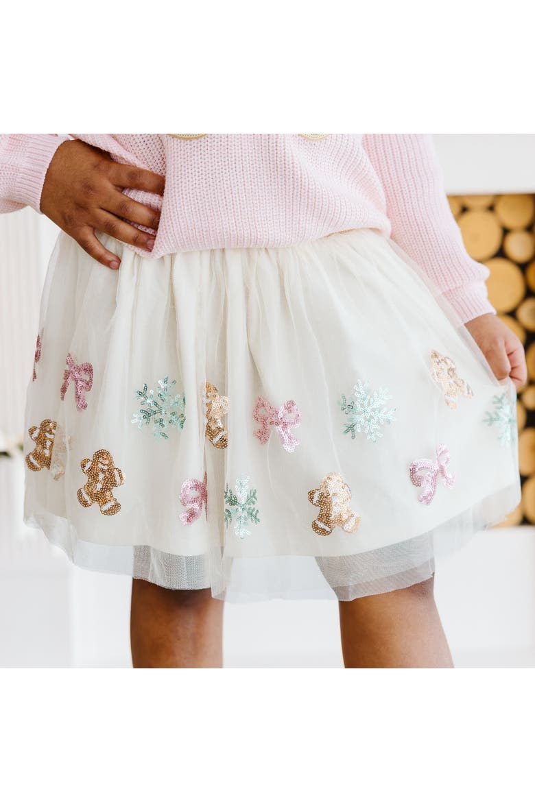 Gingerbread Sequin Christmas Tutu Skirt, Alternate, color, Ivory