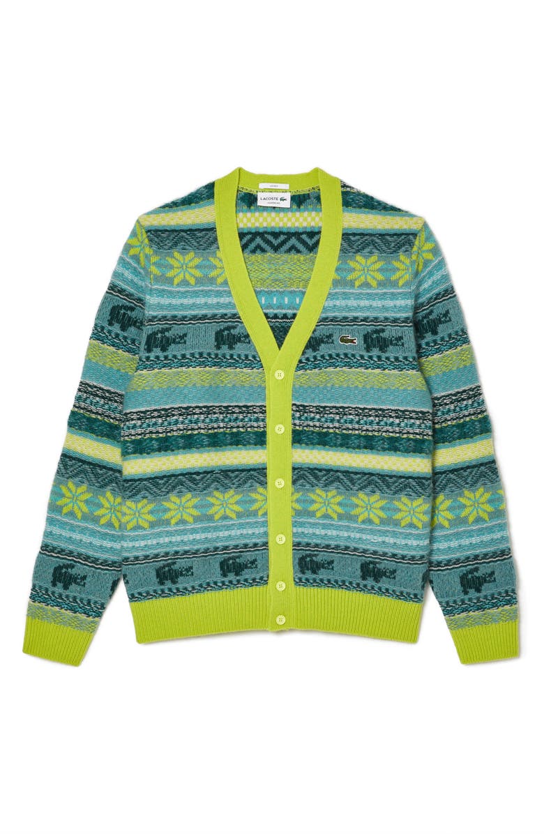Lacoste Crocodile Fair Isle Wool Blend Cardigan, Main, color,