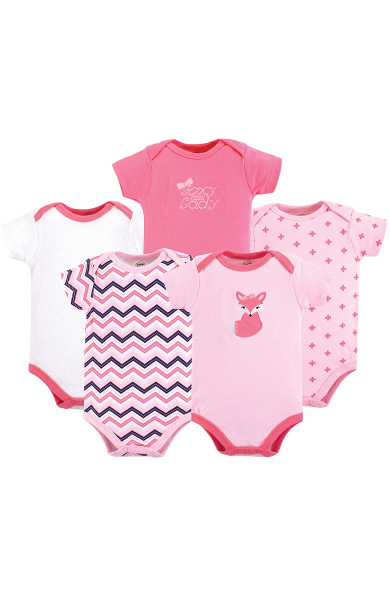 Luvable Friends 5Pk of Essential Baby Bodysuits, Main, color, Foxy