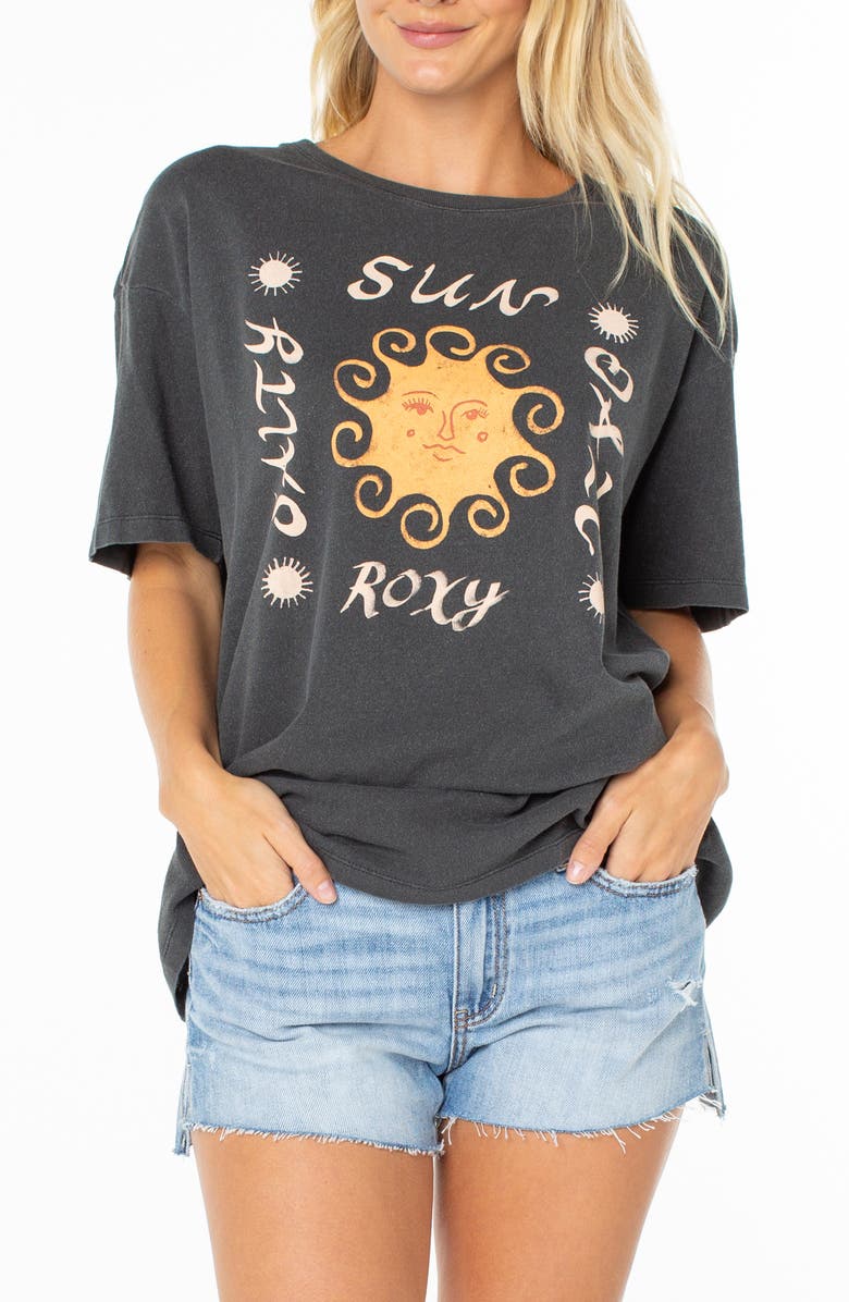 Roxy Sun Daze Oversize Cotton Graphic T-Shirt, Main, color, Phantom