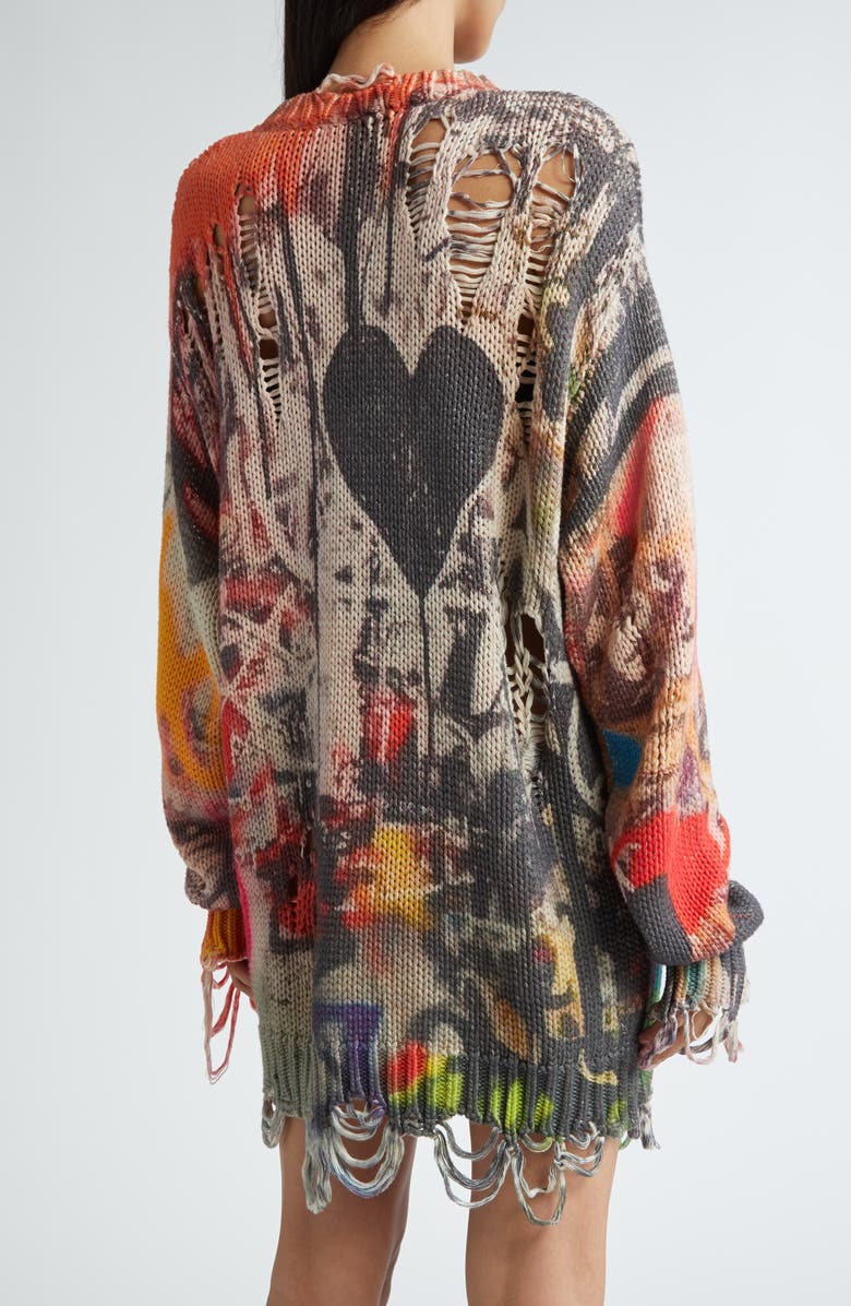 R13 Graffiti Print Distressed Cotton Cardigan, Alternate, color,