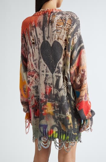 R13 Graffiti Print Distressed Cotton Cardigan | Nordstrom
