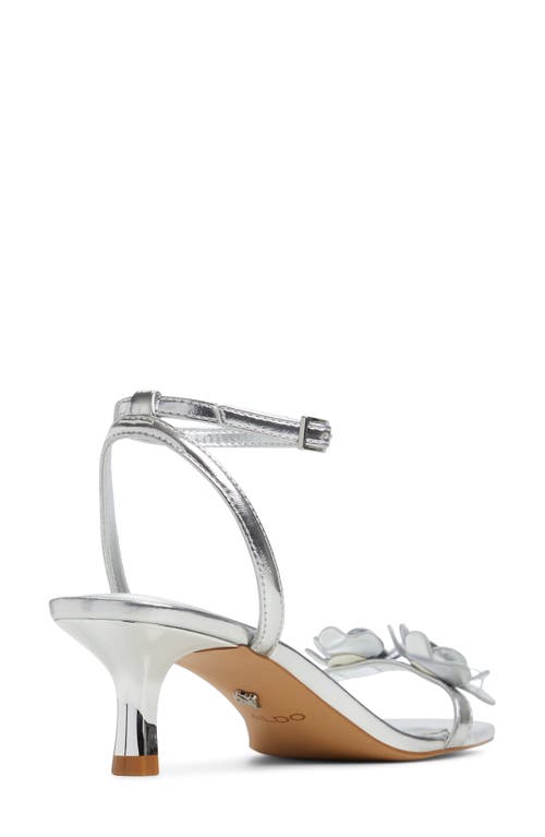 Aldo Daisyrose Ankle Strap Kitten Heel Sandal In Silver