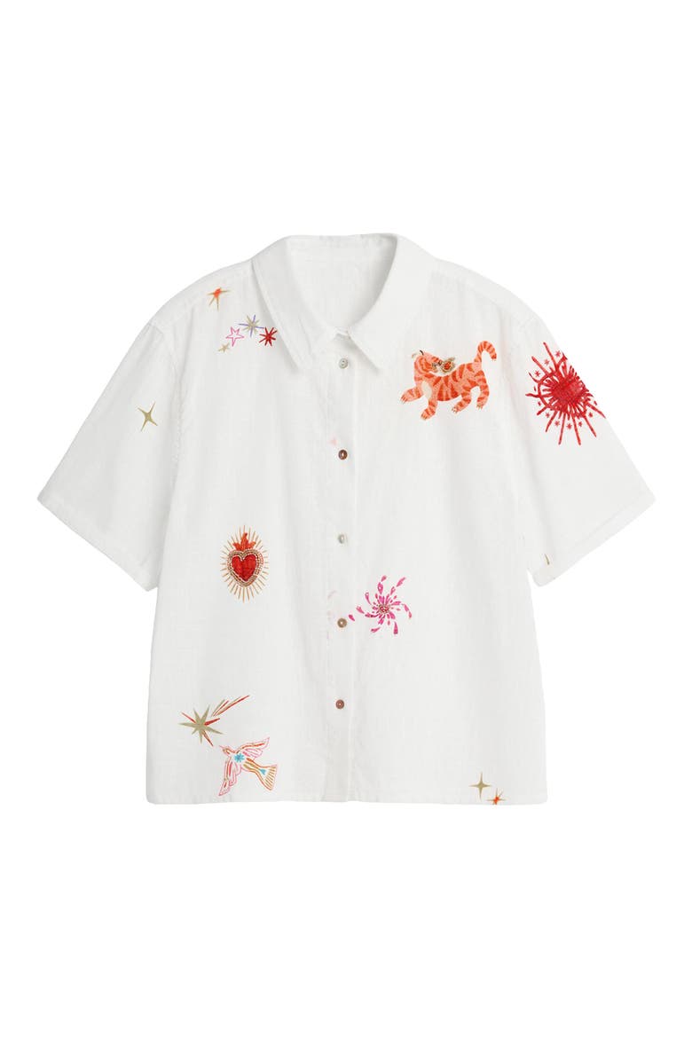 Beaded Appliqué Woven Shirt, Alternate, color, WHITE