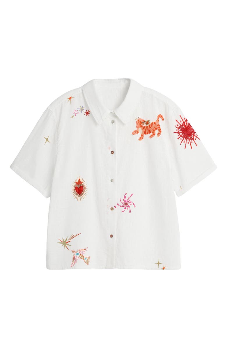 Desigual Beaded Appliqué Woven Shirt, Alternate, color, White