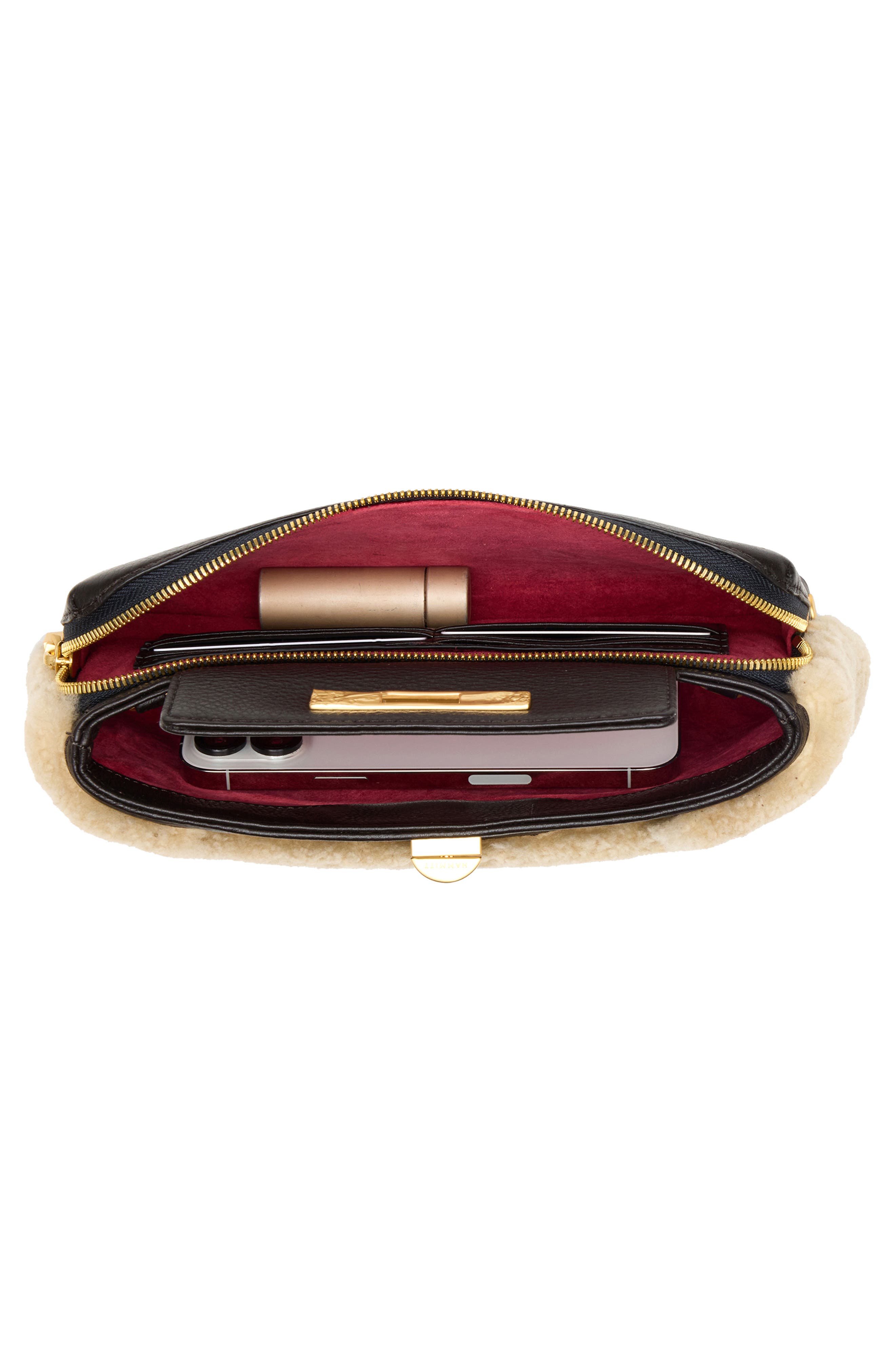 HAMMITT Small Genuine Shearling Crossbody Bag, Alternate, color, Sundance Shearling/Gold