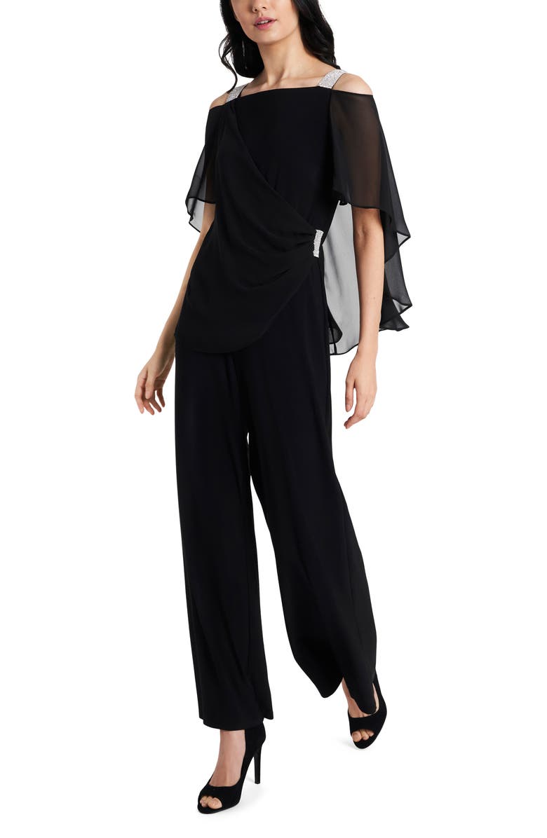 Chaus Rhinestone Trim Cape Jumpsuit, Main, color, 