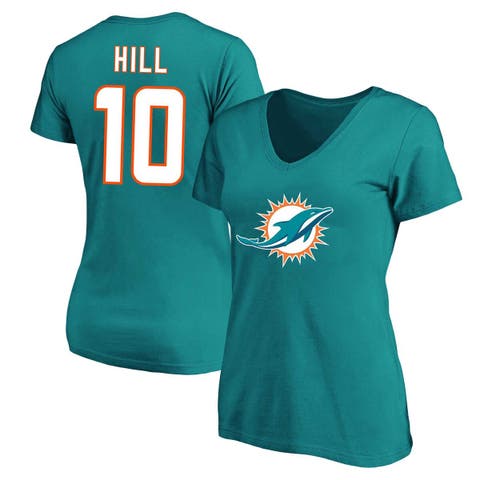 Women's Tyreek Hill Aqua Miami Dolphins Plus Size Fair Catch Name & Number V-Neck T-Shirt