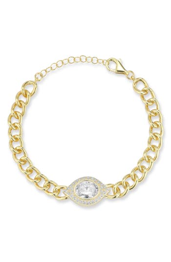 Chloe & Madison Chloe And Madison 14k Over Silver Cz Chunky Evil Eye Bracelet In Gold