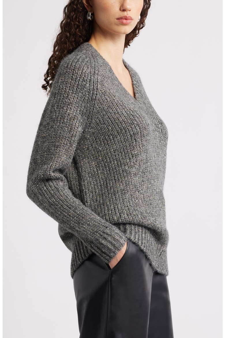 Sparkle V-Neck Sweater, Alternate, color, GREY DK HEATHER METALLIC MARL