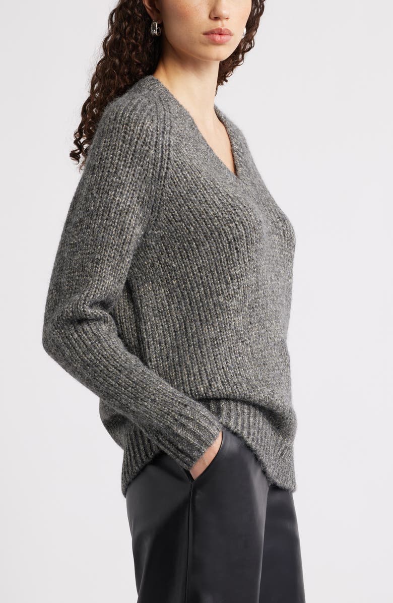 Nordstrom Sparkle V-Neck Sweater, Alternate, color, Grey Dk Heather Metallic Marl