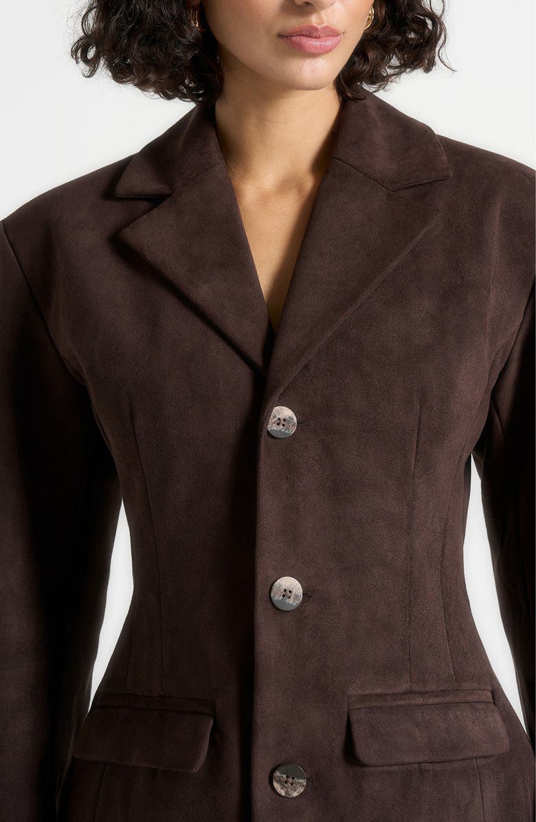 Manière De Voir Claire Suede Wide Shoulder Cinch Waist Blazer, Alternate, color, Brown