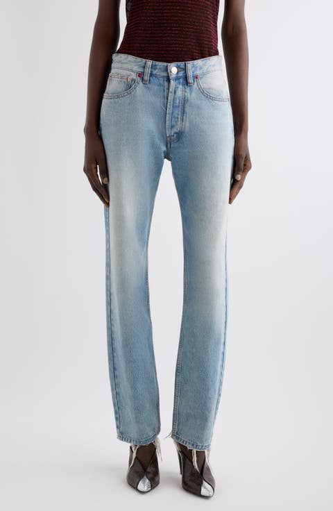 Daya Raw Hem High Waist Straight Leg Jeans