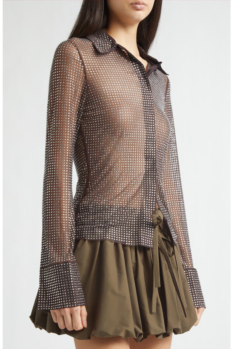 Crystal Embellished Button-Up Shirt, Main, color, TEAK/ SILVER
