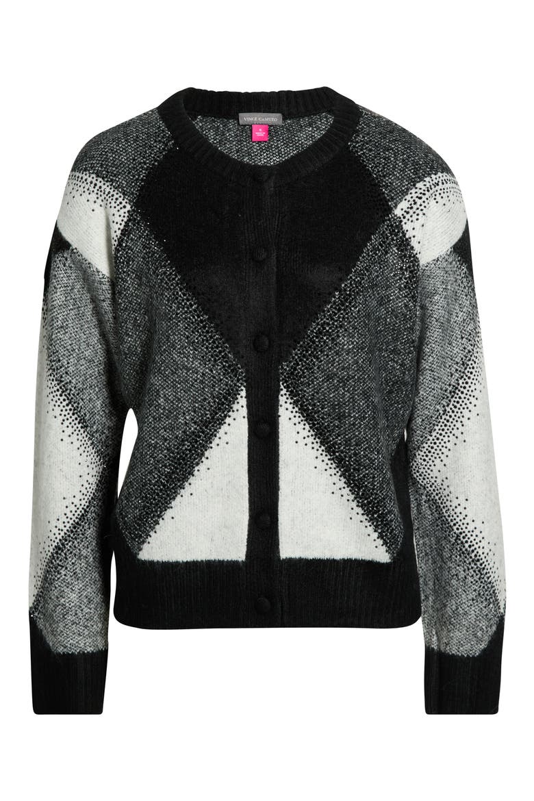Argyle Button Front Cardigan With Rhinestones, Alternate, color, RICH BLACK