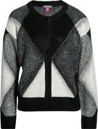Vince Camuto Argyle Button Front Cardigan With Rhinestones