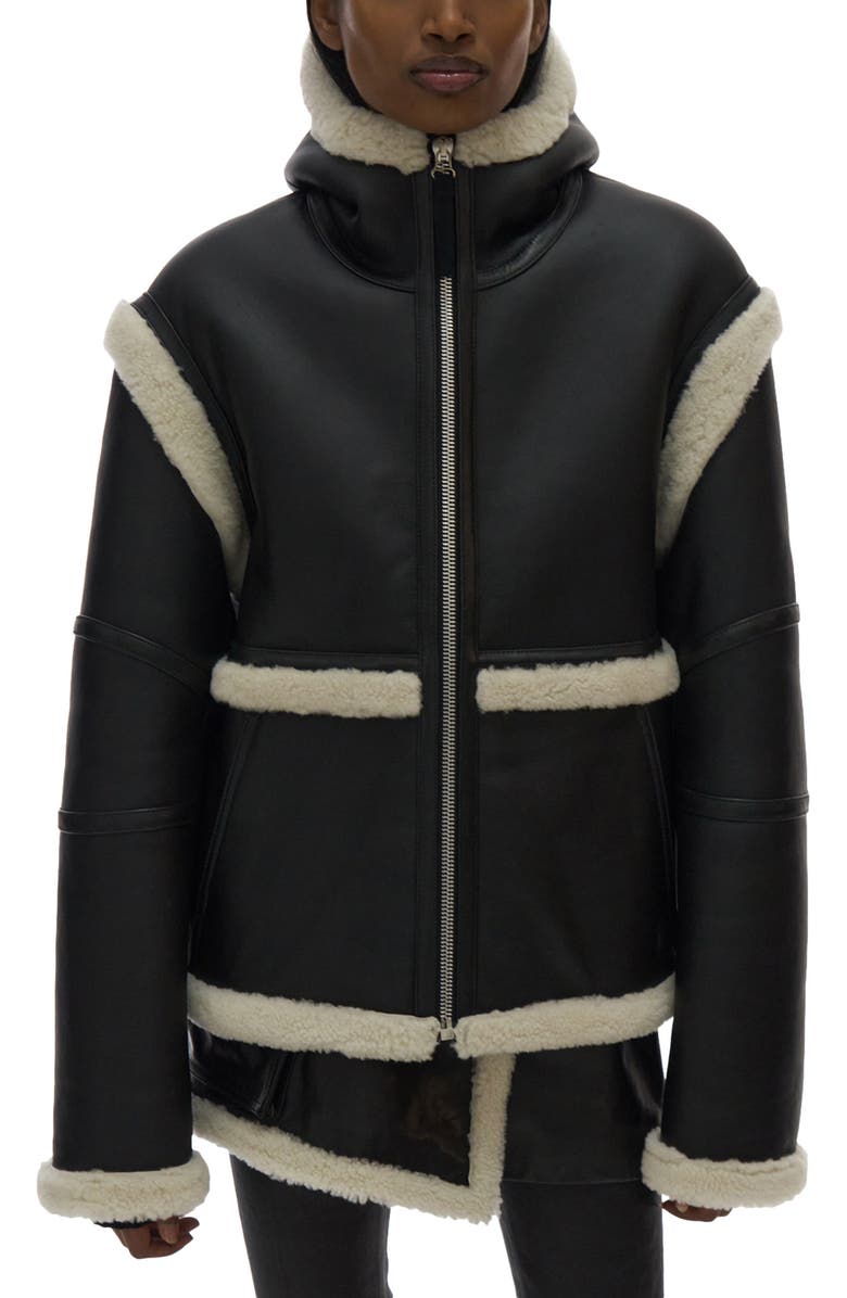 Helmut Lang Aviator Genuine Shearling Hooded Jacket, Main, color,