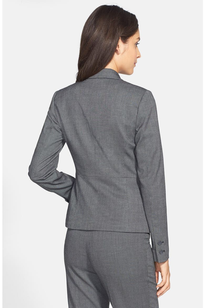 Pleat Peplum Suit Jacket, Alternate, color, BLACK BIRDSEYE PATTERN