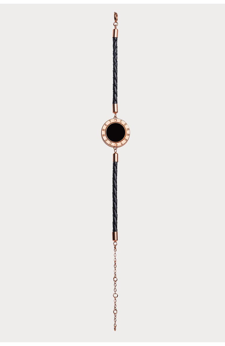 CERRET Rose Gold Plated Leather Strap With Black Enamel Luxury Safety Bracelet, Alternate, color, Rose Gold